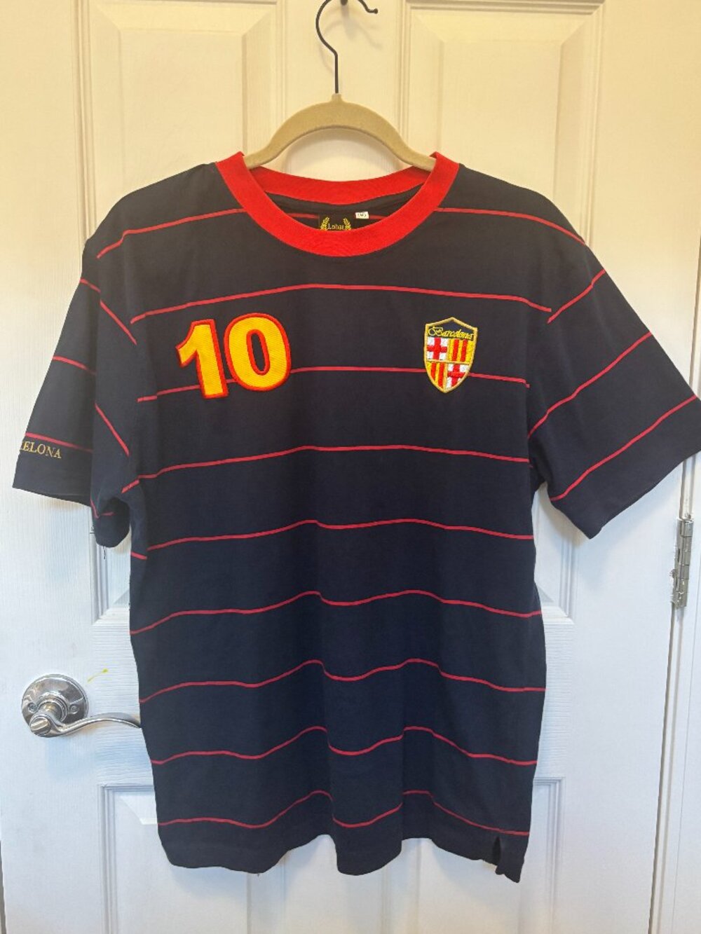 Barcelona Lobat Soccer T-Shirt Dark Blue with Red stripes